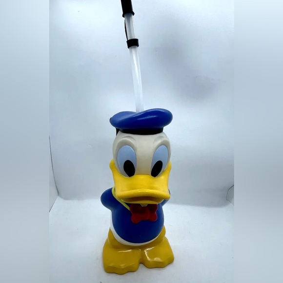 Vintage Walt Disney 12" Donald Duck Hard Plastic Water Bottle w/straw - Picture 2 of 10